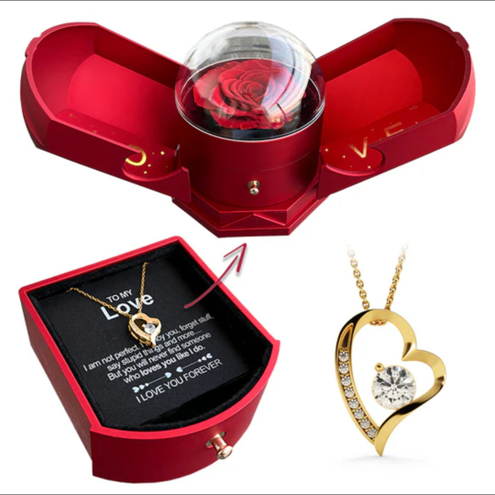 “Double Open Rose Jewelry Gift Box with Angel Wings – Drawer Style”