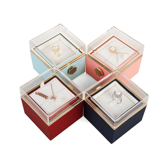 “360° Flip Rose Jewelry Gift Box for Necklaces & Rings – Perfect for Women”