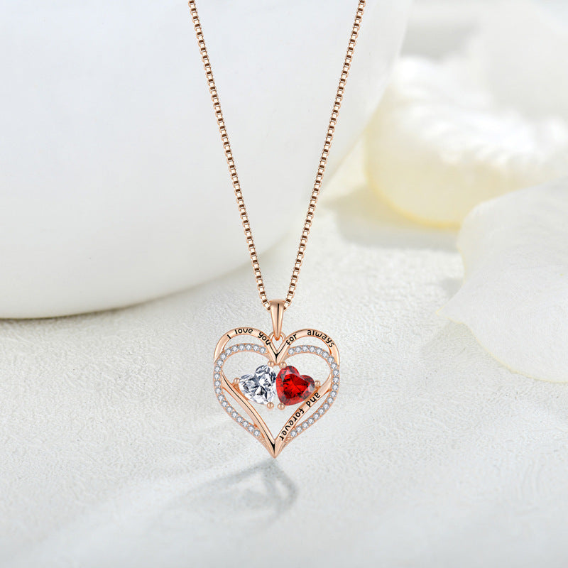 “S925 Silver Double Heart Rhinestone Necklace – Valentine’s Gift”