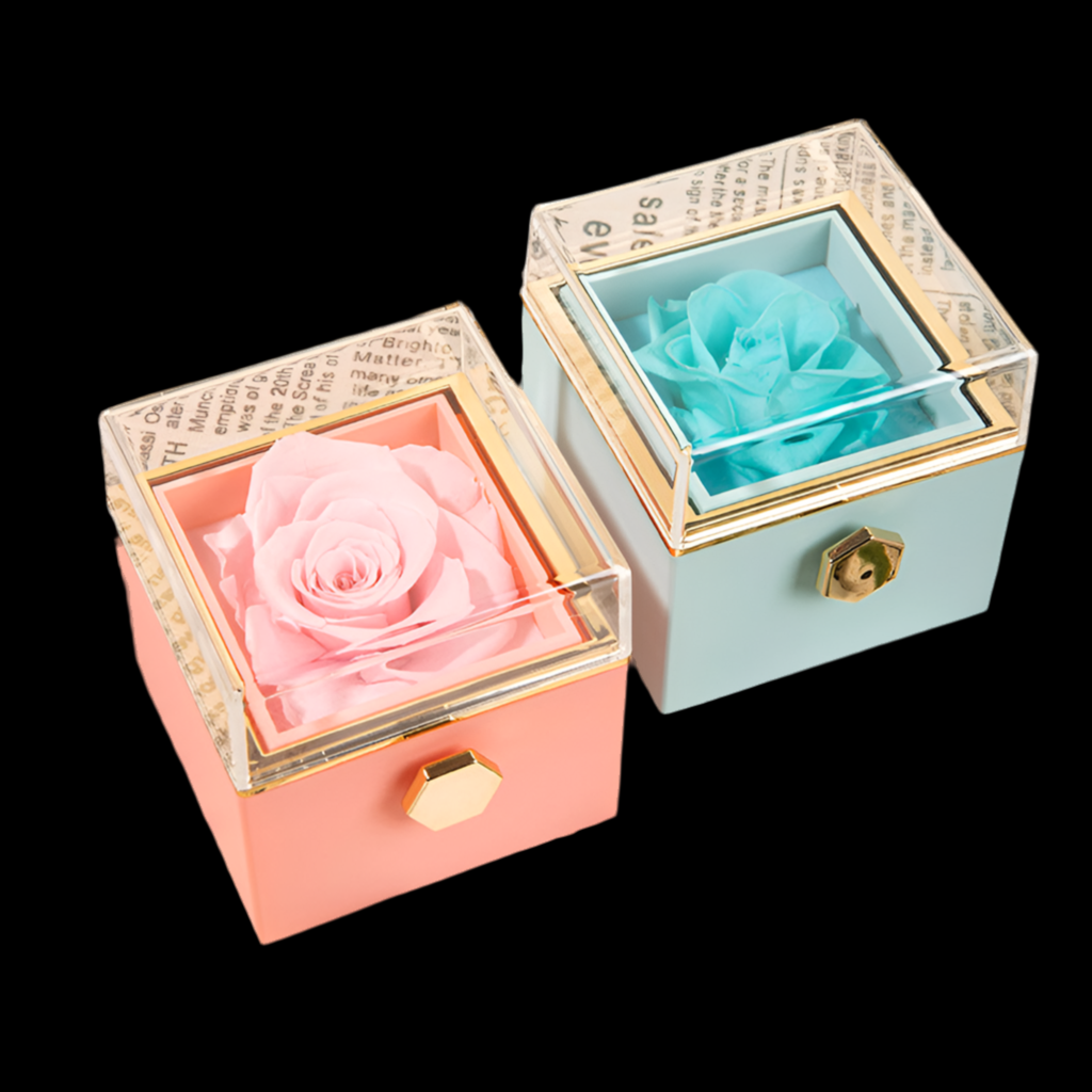 “360° Flip Rose Jewelry Gift Box for Necklaces & Rings – Perfect for Women”