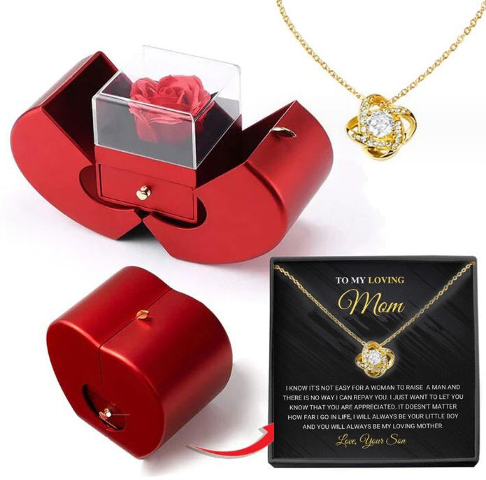 “Red Apple Rose Jewelry Box – Valentine’s Day Necklace Gift”