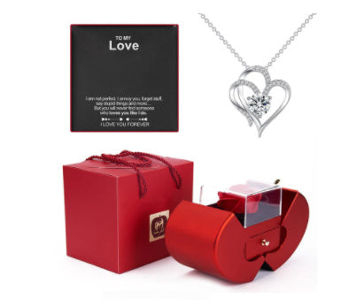 “Red Apple Rose Jewelry Box – Valentine’s Day Necklace Gift”