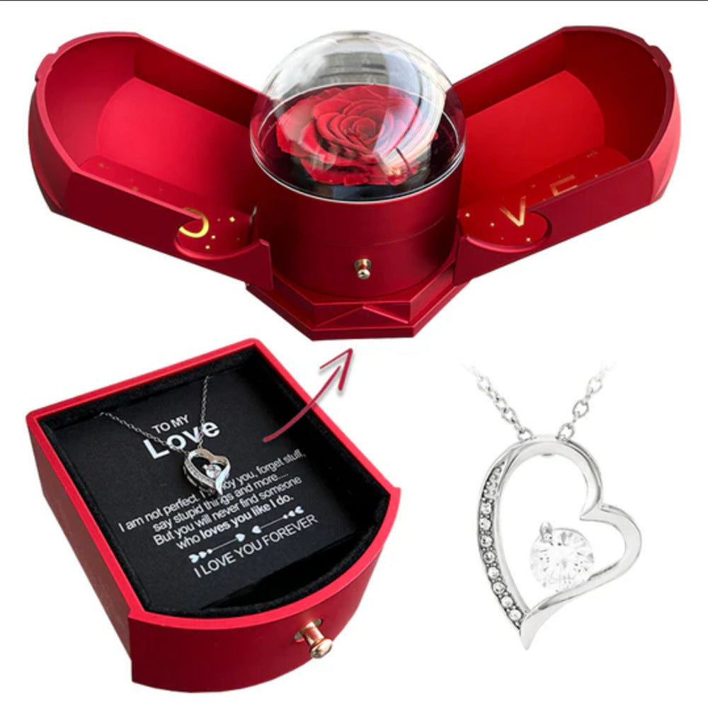 “Double Open Rose Jewelry Gift Box with Angel Wings – Drawer Style”