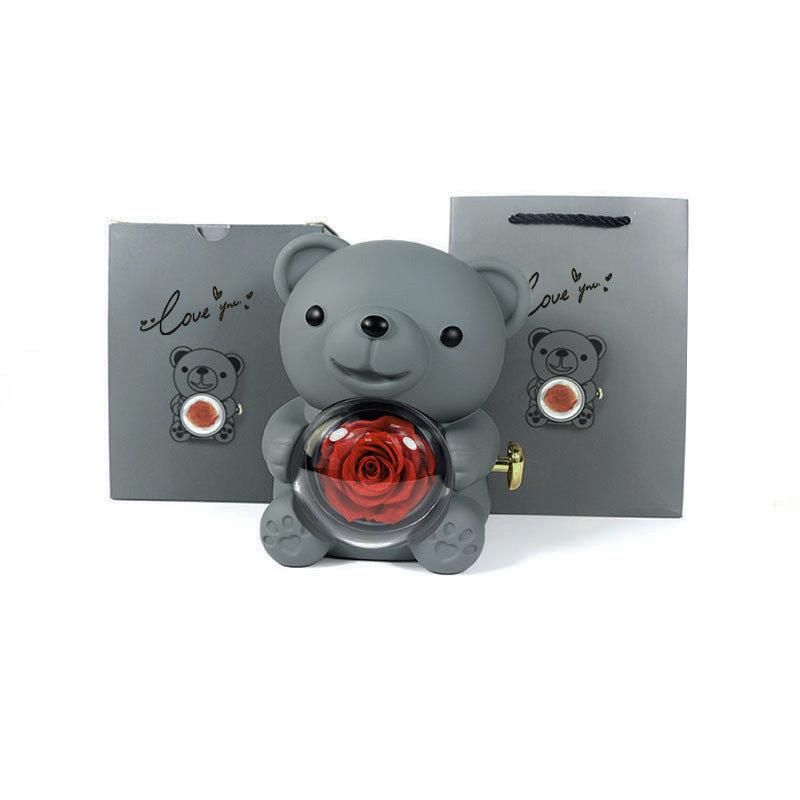 “Rotating Bear Gift Box Rose Jewelry Box”