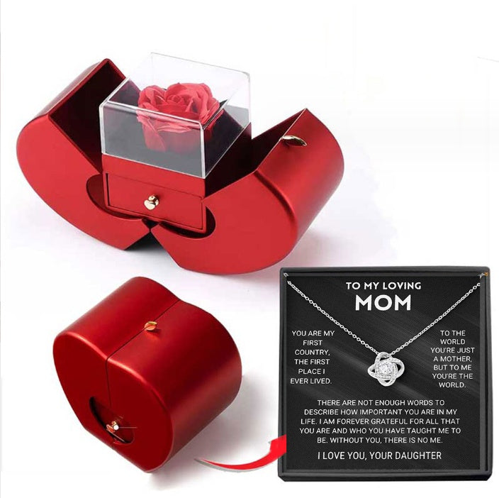 “Red Apple Rose Jewelry Box – Valentine’s Day Necklace Gift”