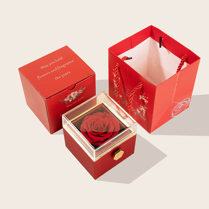 “360° Flip Rose Jewelry Gift Box for Necklaces & Rings – Perfect for Women”