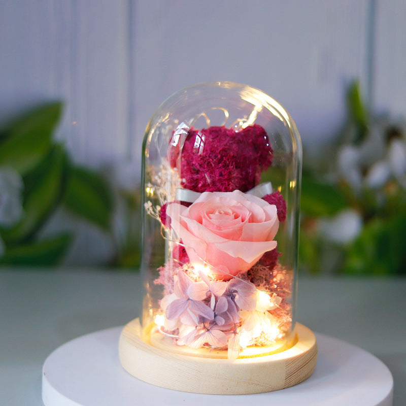 “Eternal Preserved Rose Gift Box with Teddy Bear & LED Lights”