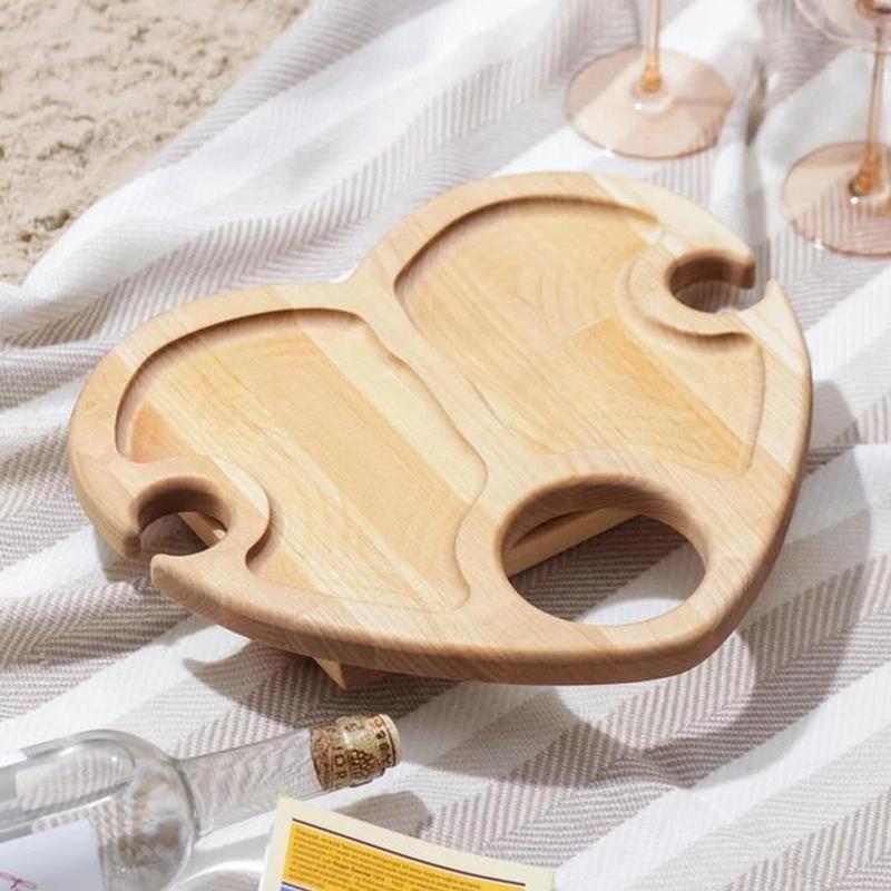 “Creative Wooden Love Portable Wine Table Tray”