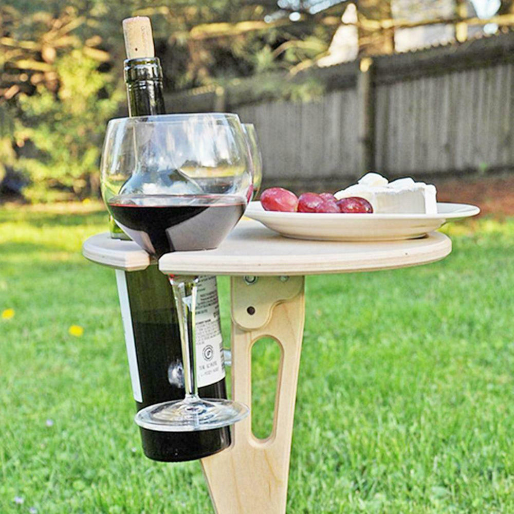 “Portable Folding Wooden Wine Table with Glass Holder”