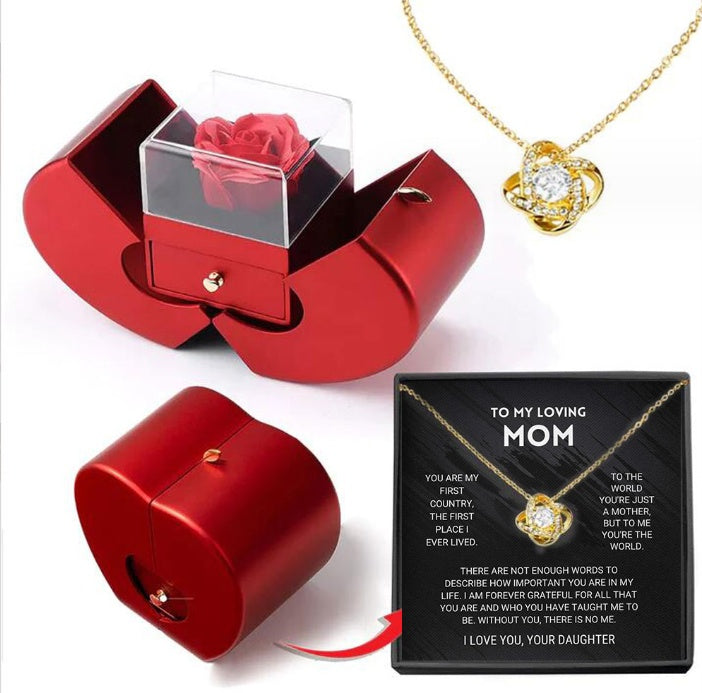 “Red Apple Rose Jewelry Box – Valentine’s Day Necklace Gift”