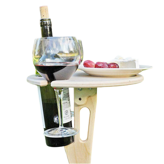 “Portable Folding Wooden Wine Table with Glass Holder”