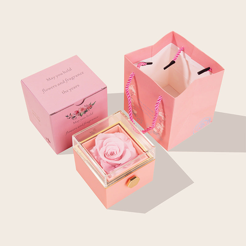 “360° Flip Rose Jewelry Gift Box for Necklaces & Rings – Perfect for Women”