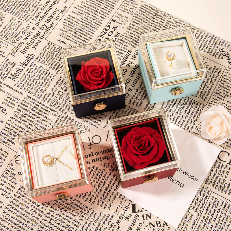 “360° Flip Rose Jewelry Gift Box for Necklaces & Rings – Perfect for Women”