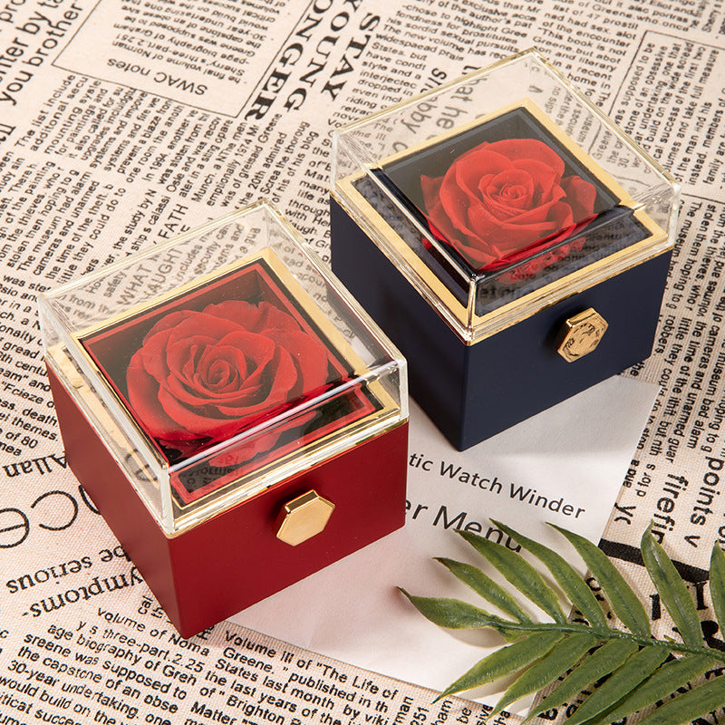 “360° Flip Rose Jewelry Gift Box for Necklaces & Rings – Perfect for Women”