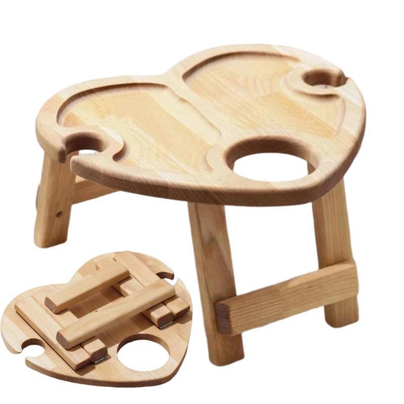 “Creative Wooden Love Portable Wine Table Tray”