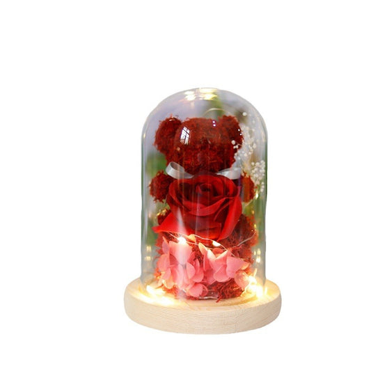 “Eternal Preserved Rose Gift Box with Teddy Bear & LED Lights”