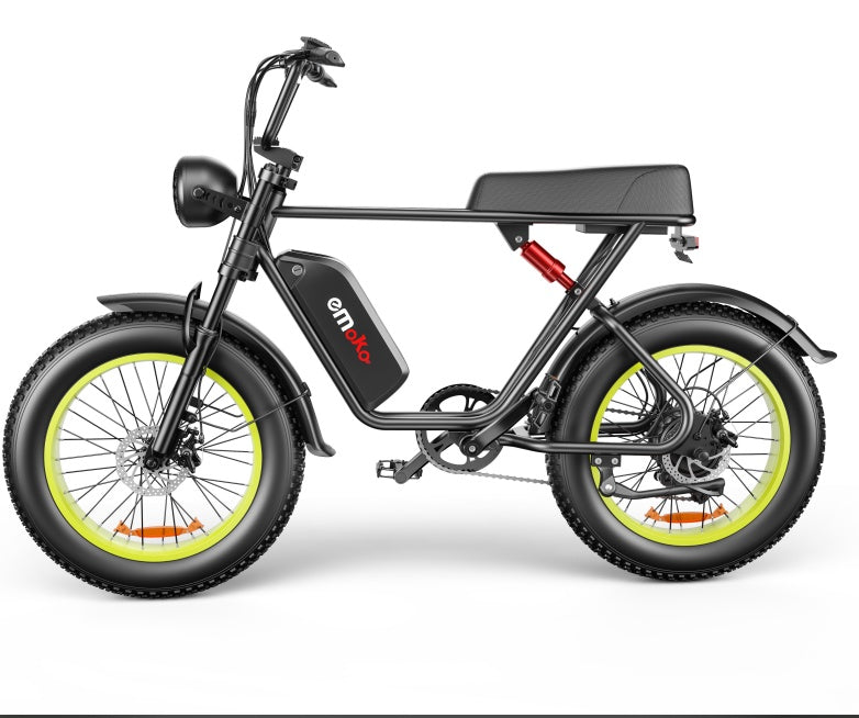 “C91 Electric Bike with 20A Battery, Black Seat Bag & Green Wheels”