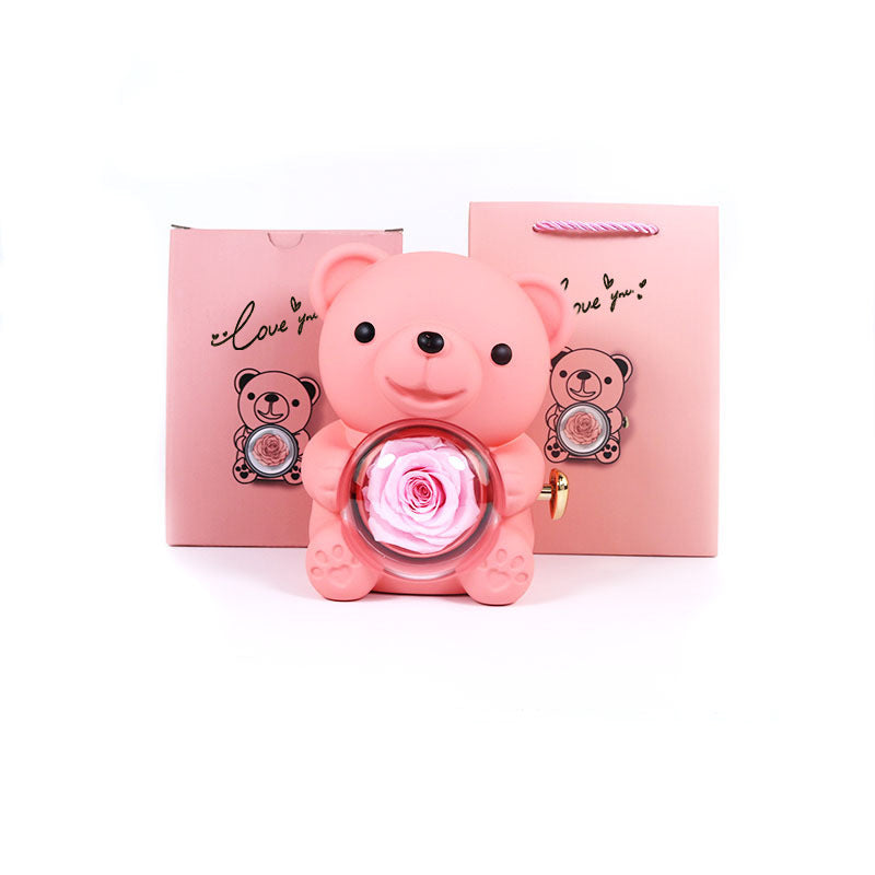 “Rotating Bear Gift Box Rose Jewelry Box”