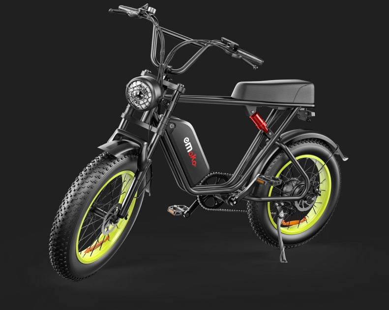 “C91 Electric Bike with 20A Battery, Black Seat Bag & Green Wheels”