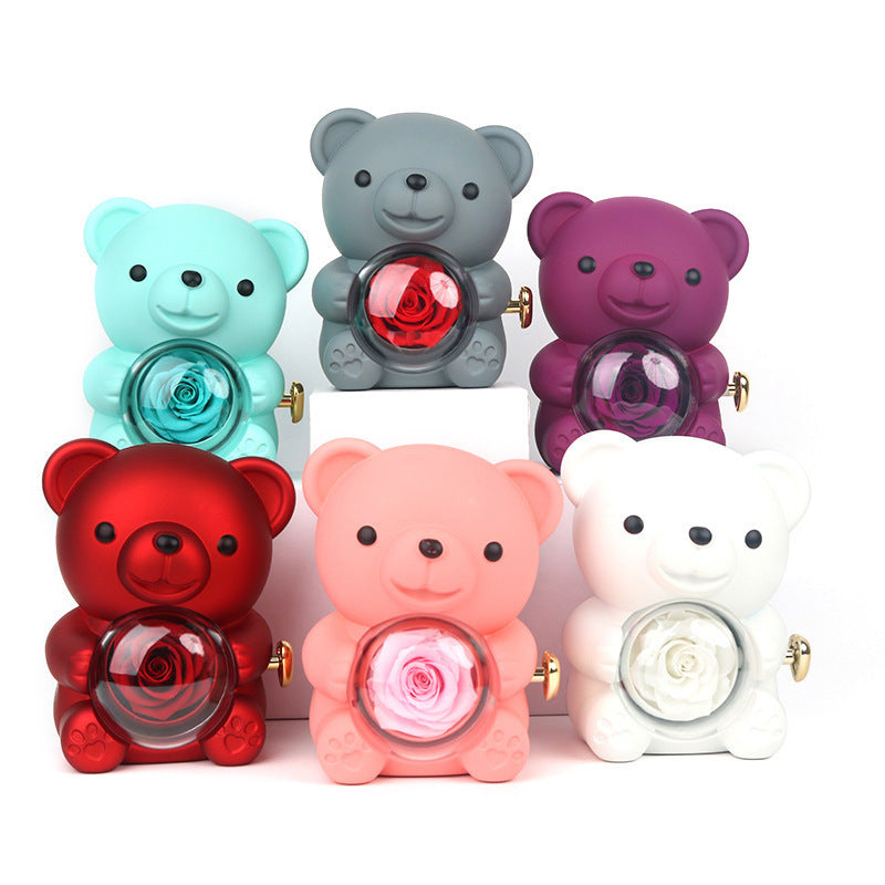 “Rotating Bear Gift Box Rose Jewelry Box”