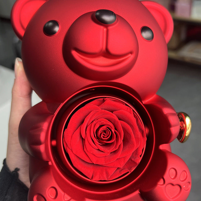 “Rotating Bear Gift Box Rose Jewelry Box”