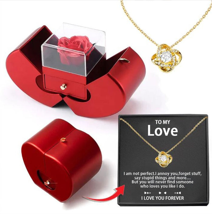 “Red Apple Rose Jewelry Box – Valentine’s Day Necklace Gift”