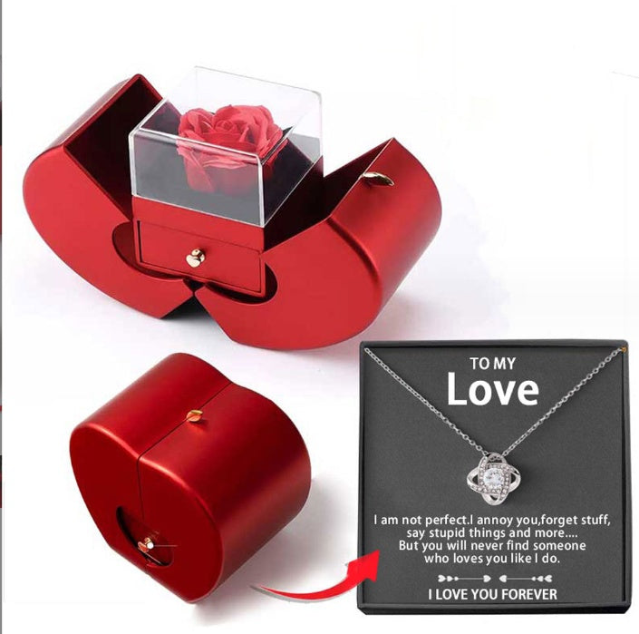 “Red Apple Rose Jewelry Box – Valentine’s Day Necklace Gift”